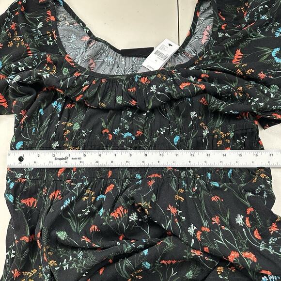 Lane Bryant Black Floral Maxi Dress Size 14 3/4 Sleeve Pockets Stretch NWT - Picture 14 of 16
